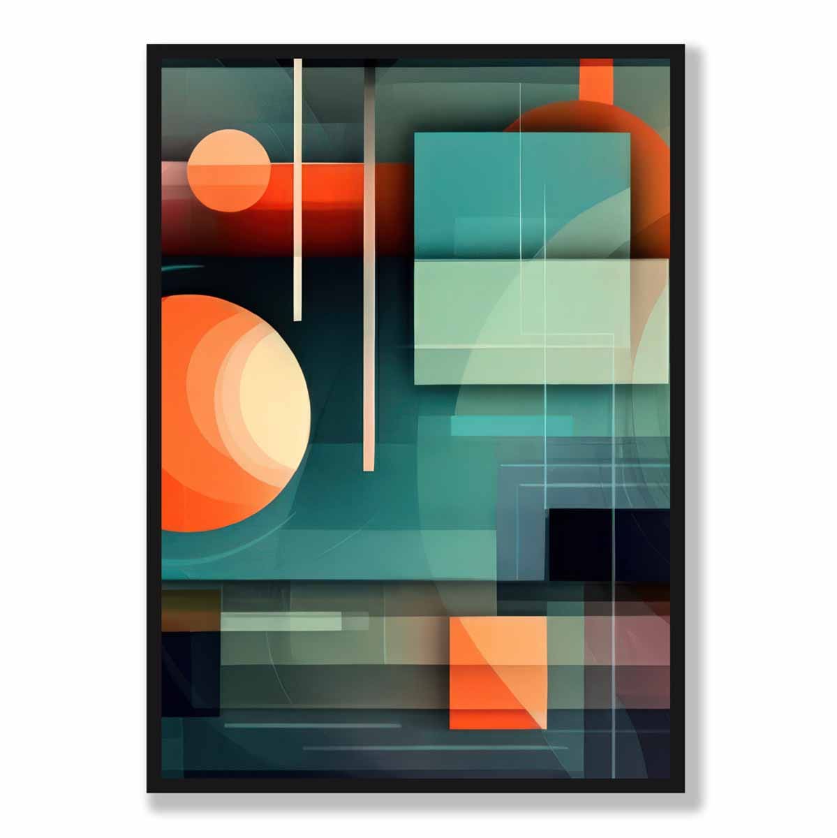 Modern Abstract Shapes Art Print Navy Blue and Orange No 5