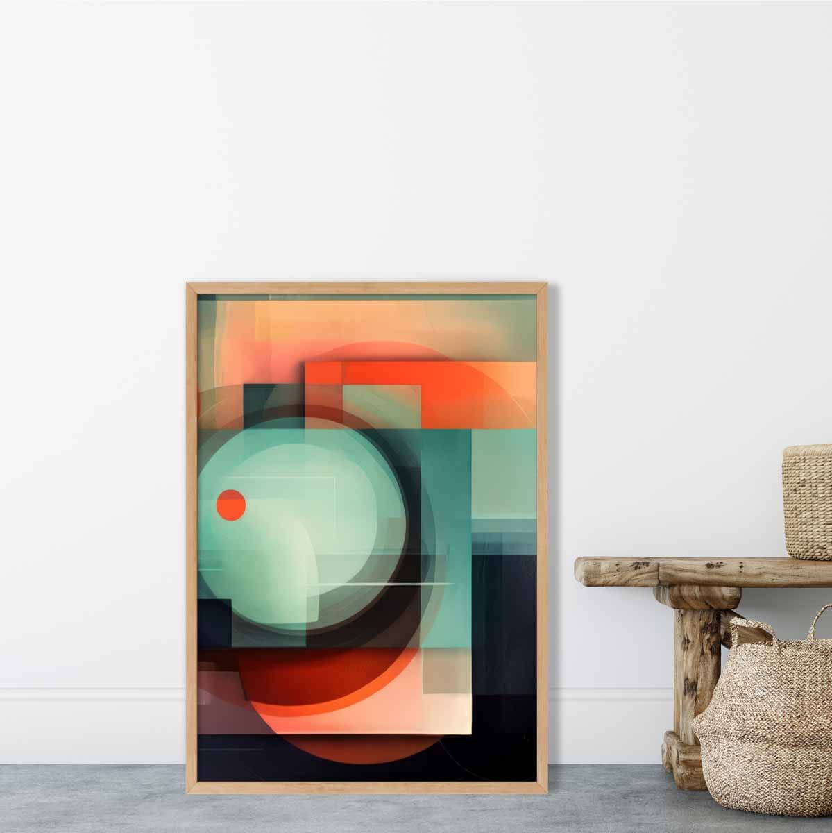 Modern Abstract Shapes Art Print Navy Blue and Orange No 6