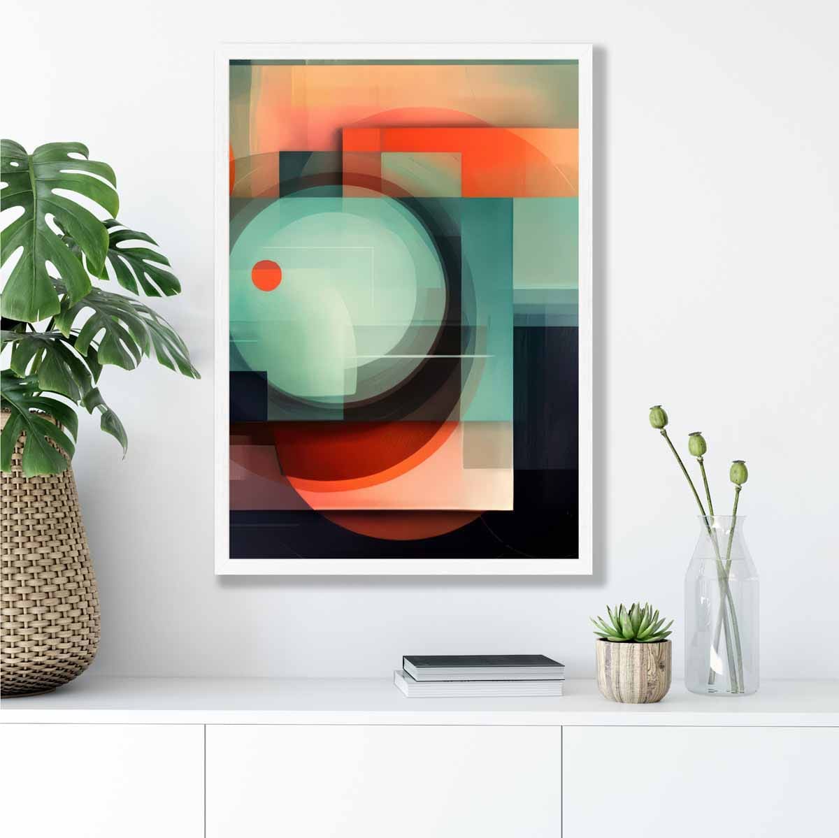Modern Abstract Shapes Art Print Navy Blue and Orange No 6