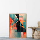 Modern Abstract Shapes Wall Art Poster Teal Blue Orange and Black No 1
