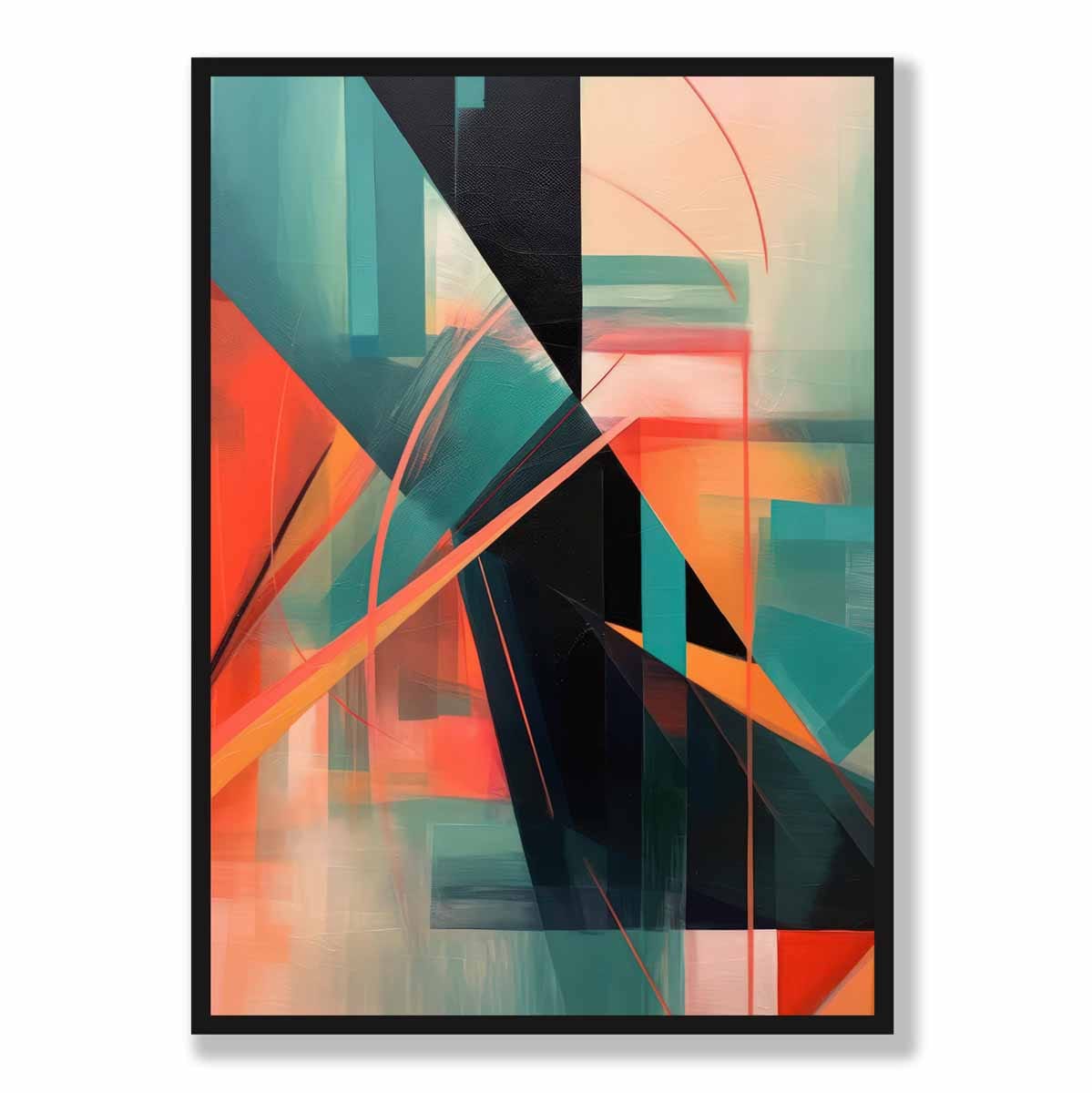 Modern Abstract Shapes Wall Art Poster Teal Blue Orange and Black No 2