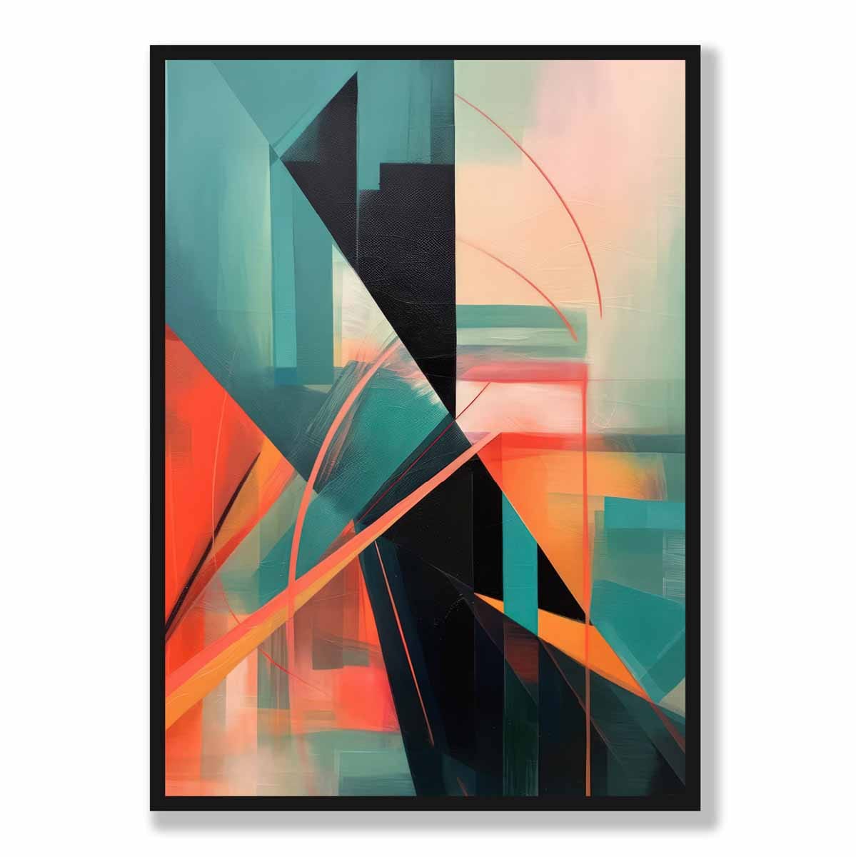 Modern Abstract Shapes Wall Art Poster Teal Blue Orange and Black No 3