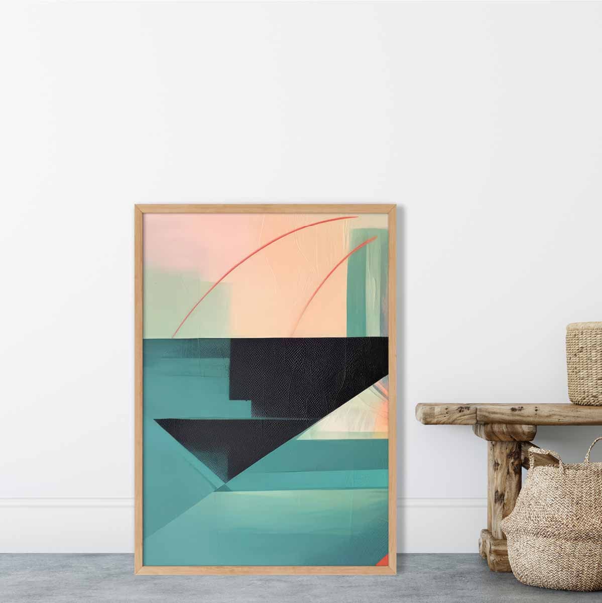 Modern Abstract Shapes Wall Art Poster Teal Blue Orange and Black No 4