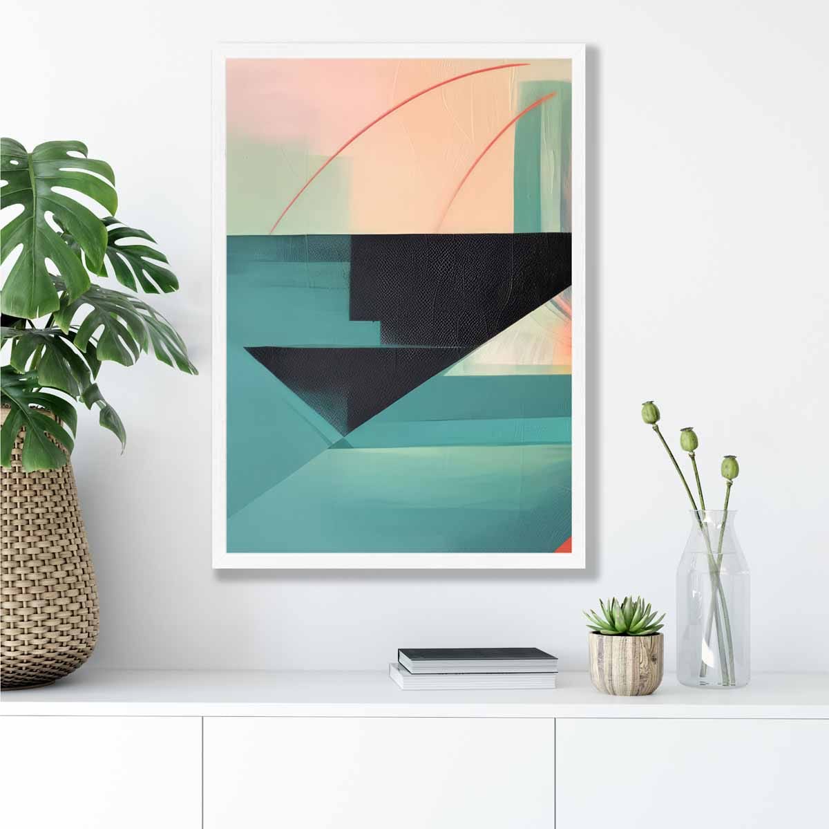 Modern Abstract Shapes Wall Art Poster Teal Blue Orange and Black No 4
