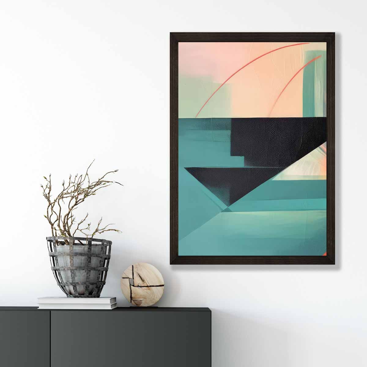 Modern Abstract Shapes Wall Art Poster Teal Blue Orange and Black No 4