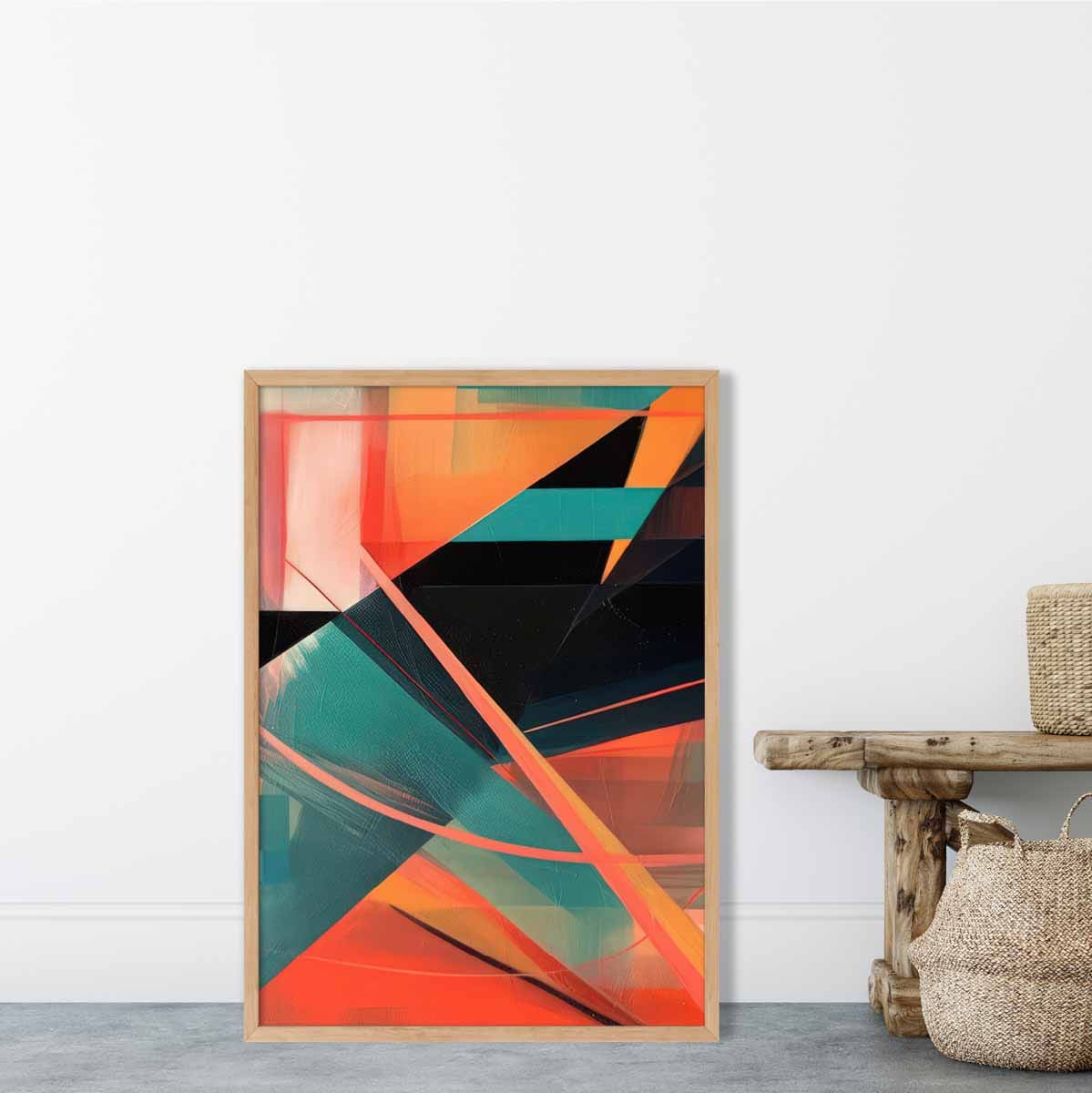 Modern Abstract Shapes Wall Art Poster Teal Blue Orange and Black No 5
