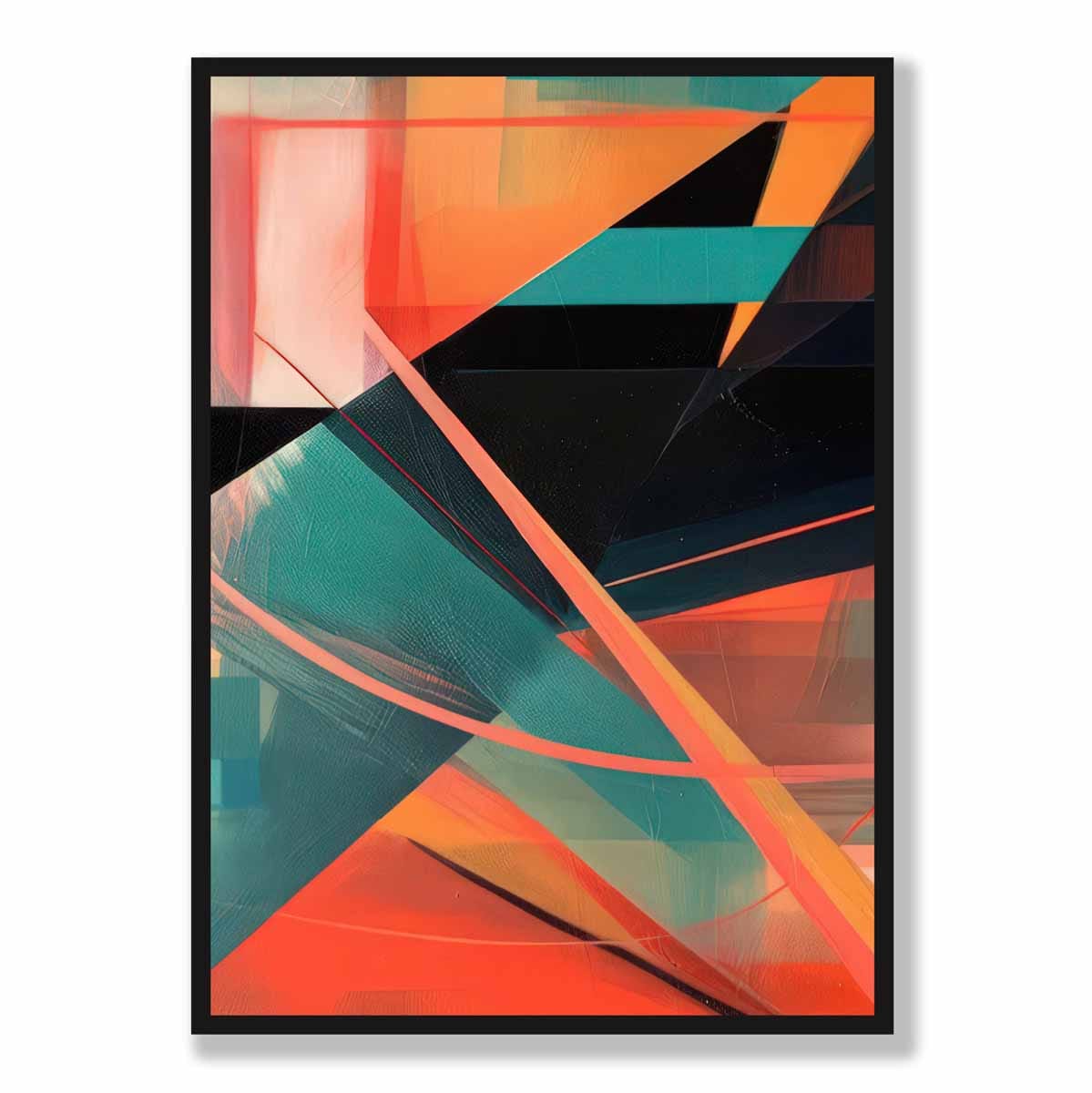 Modern Abstract Shapes Wall Art Poster Teal Blue Orange and Black No 5