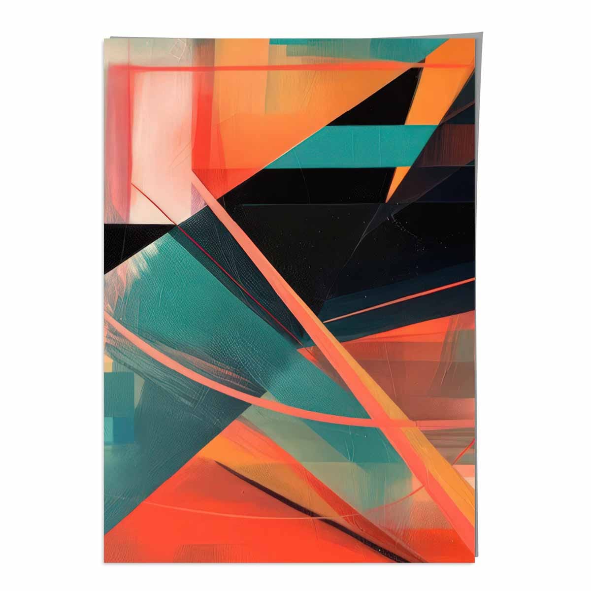 Modern Abstract Shapes Wall Art Poster Teal Blue Orange and Black No 5