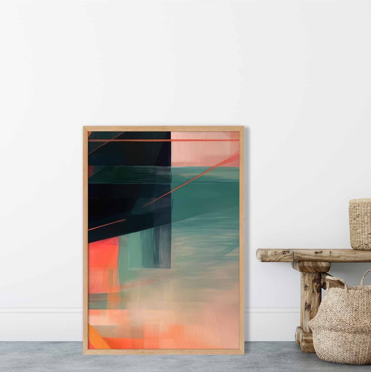 Modern Abstract Shapes Wall Art Poster Teal Blue Orange and Black No 6