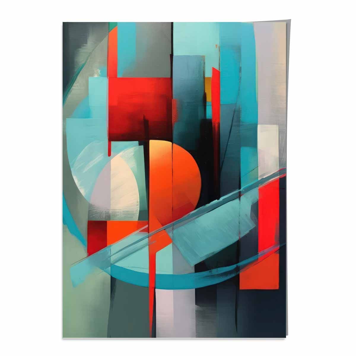 Modern Abstract Shapes Wall Art Poster Blue Red and Grey No 1