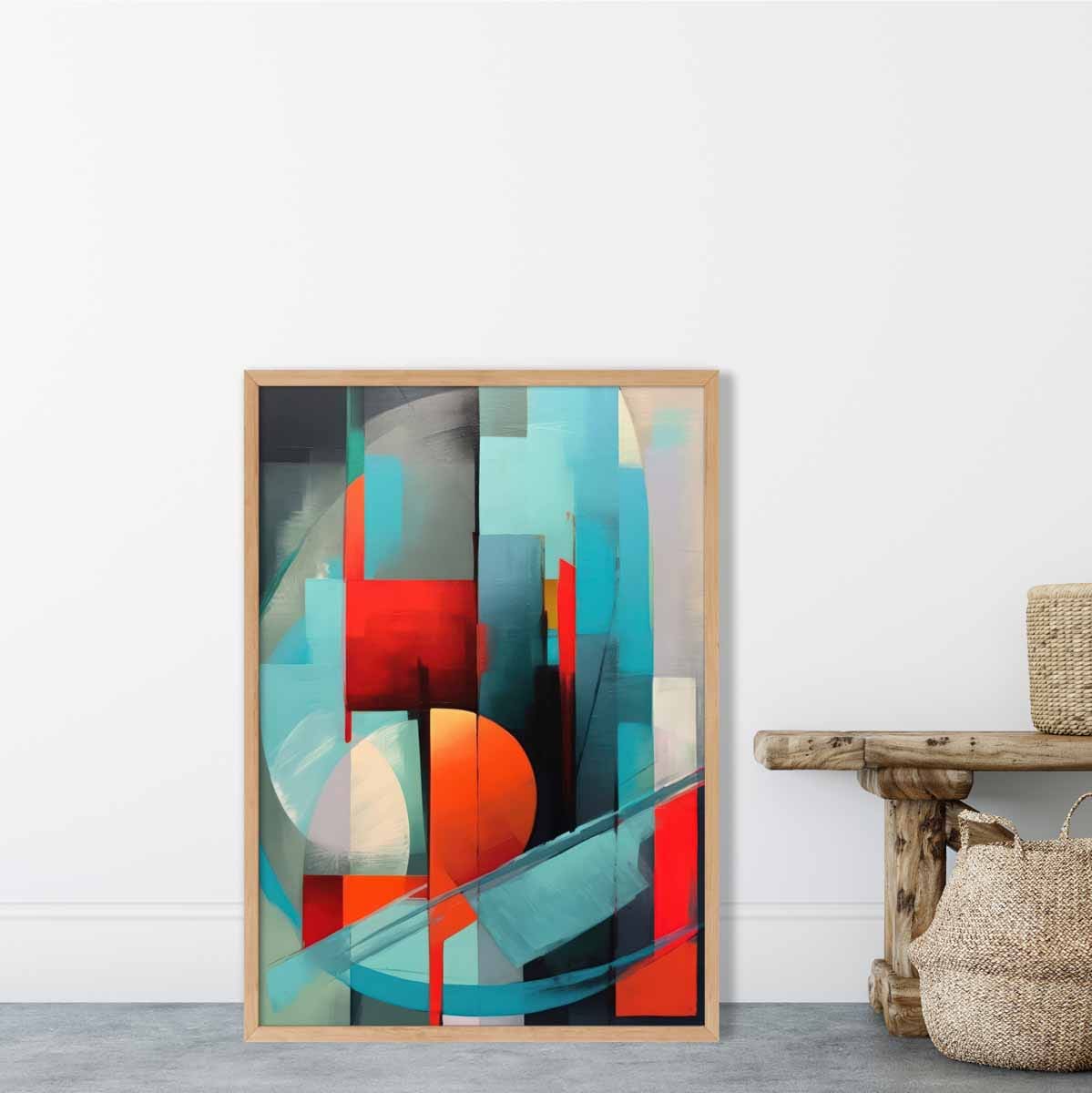Modern Abstract Shapes Wall Art Poster Blue Red and Grey No 2