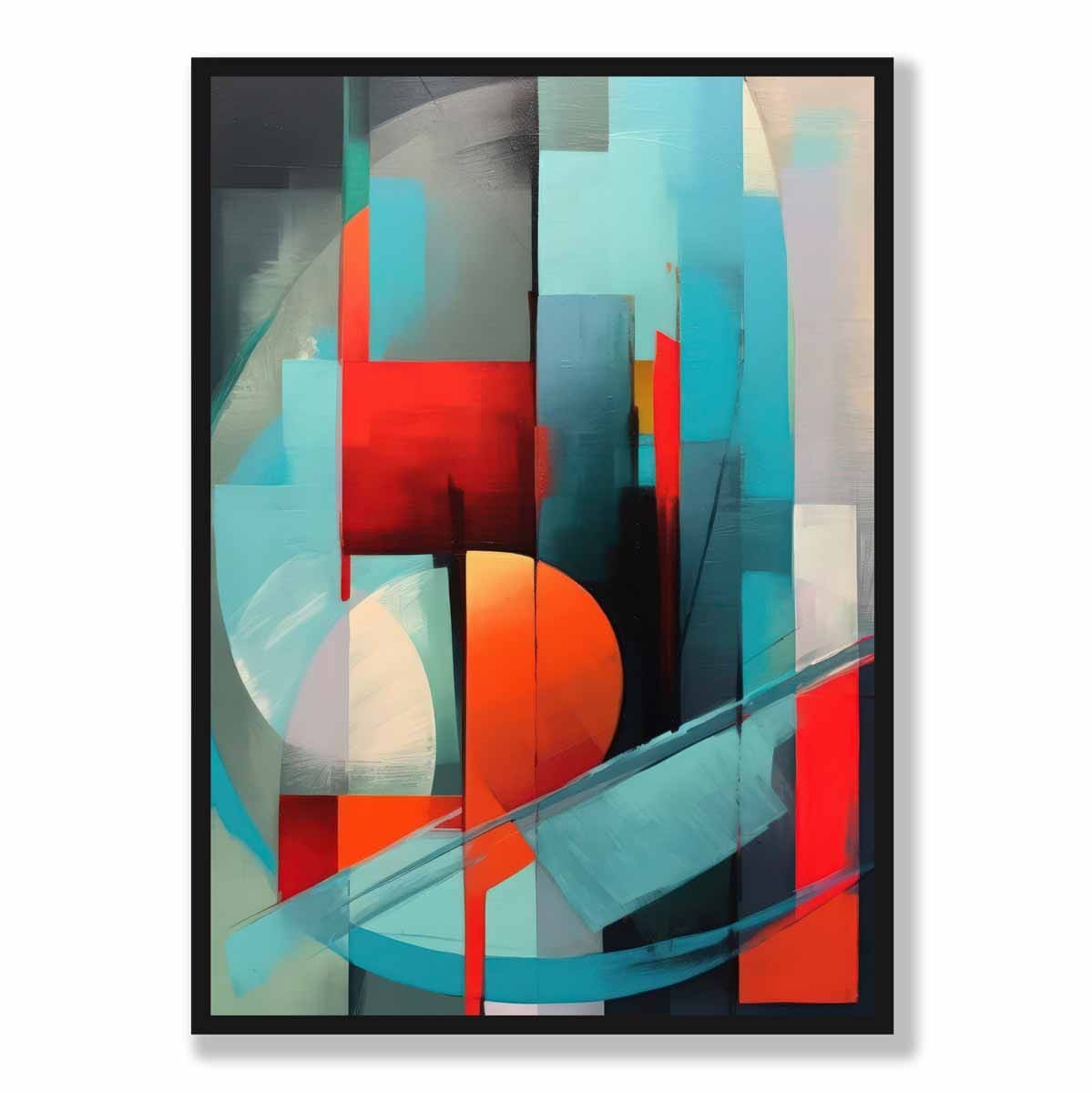 Modern Abstract Shapes Wall Art Poster Blue Red and Grey No 2