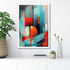 Modern Abstract Shapes Wall Art Poster Blue Red and Grey No 2