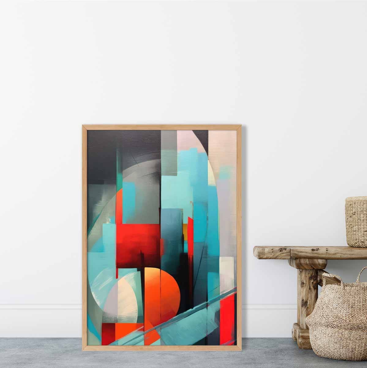 Modern Abstract Shapes Wall Art Poster Blue Red and Grey No 3