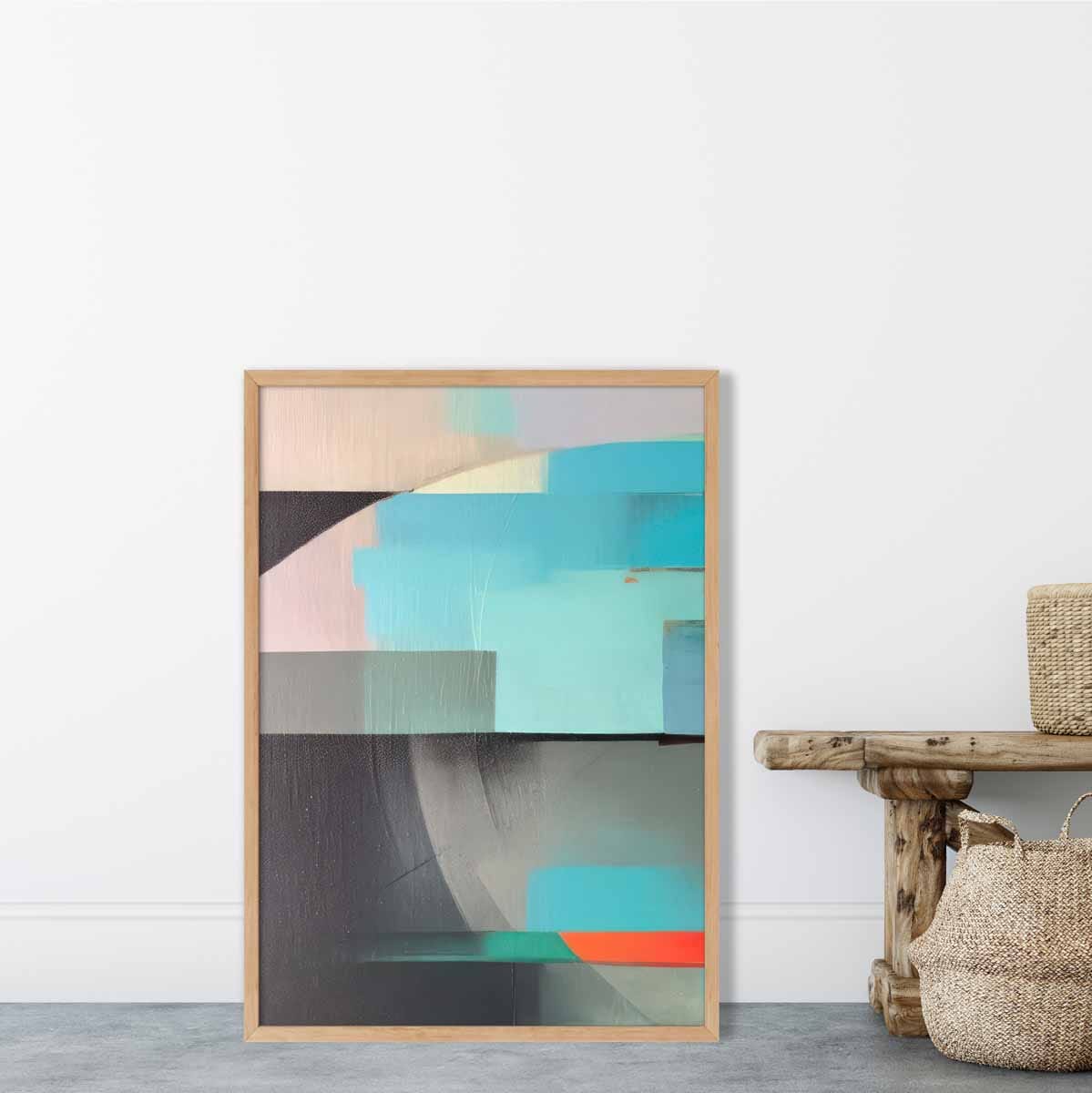 Modern Abstract Shapes Wall Art Poster Blue Orange and Grey No 1