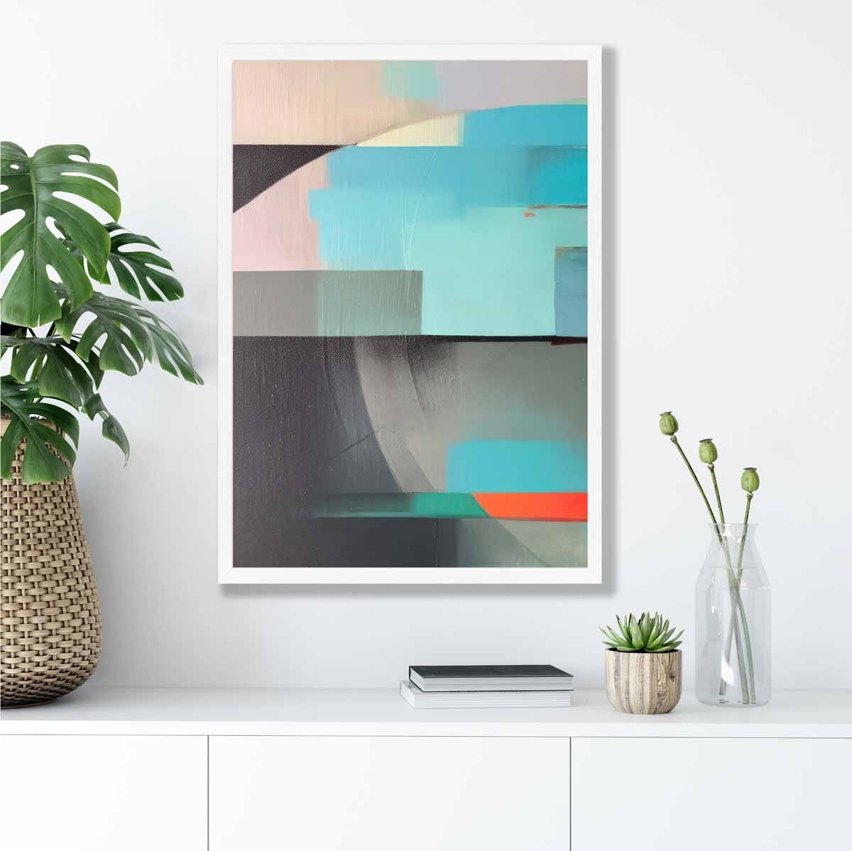 Modern Abstract Shapes Wall Art Poster Blue Orange and Grey No 1