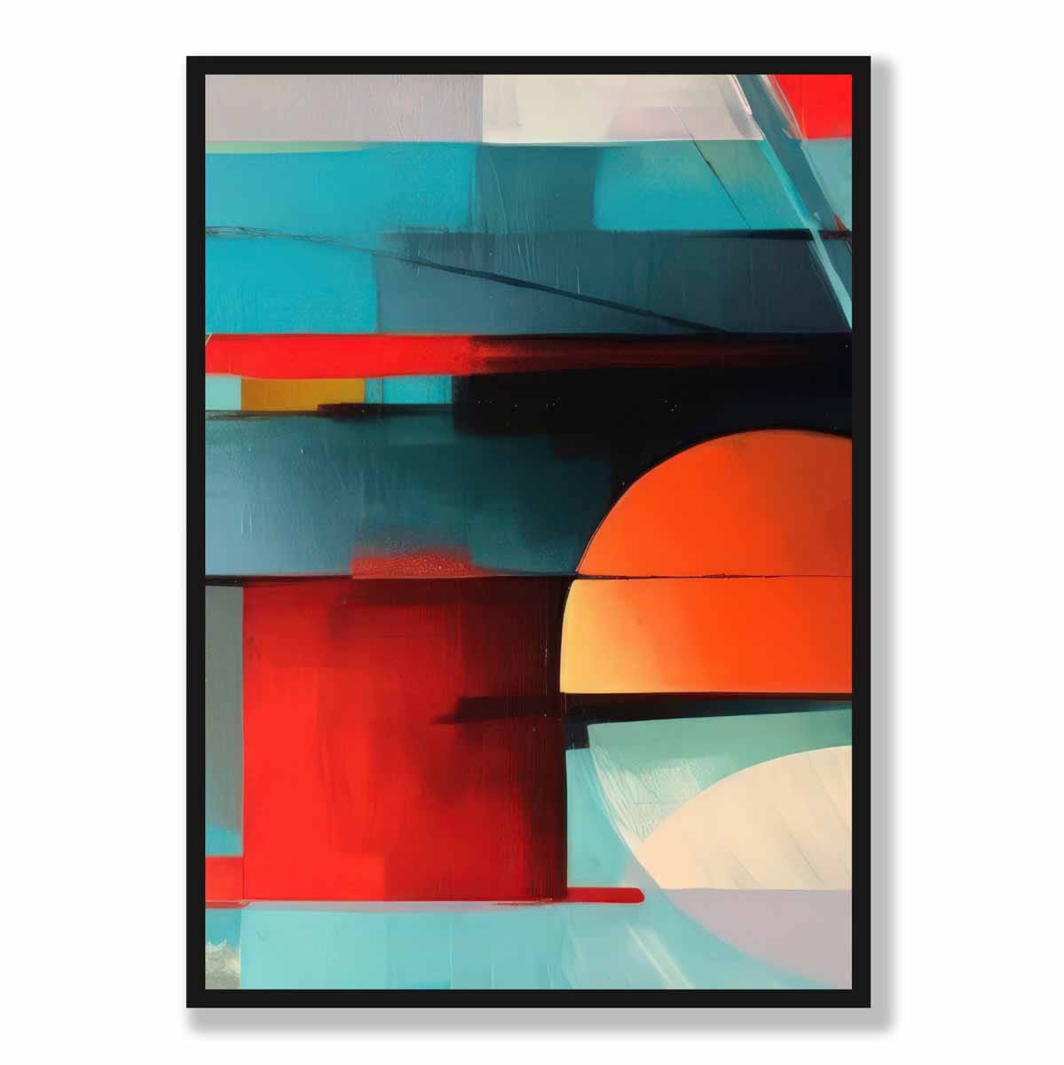Modern Abstract Shapes Wall Art Poster Blue Orange and Grey No 2