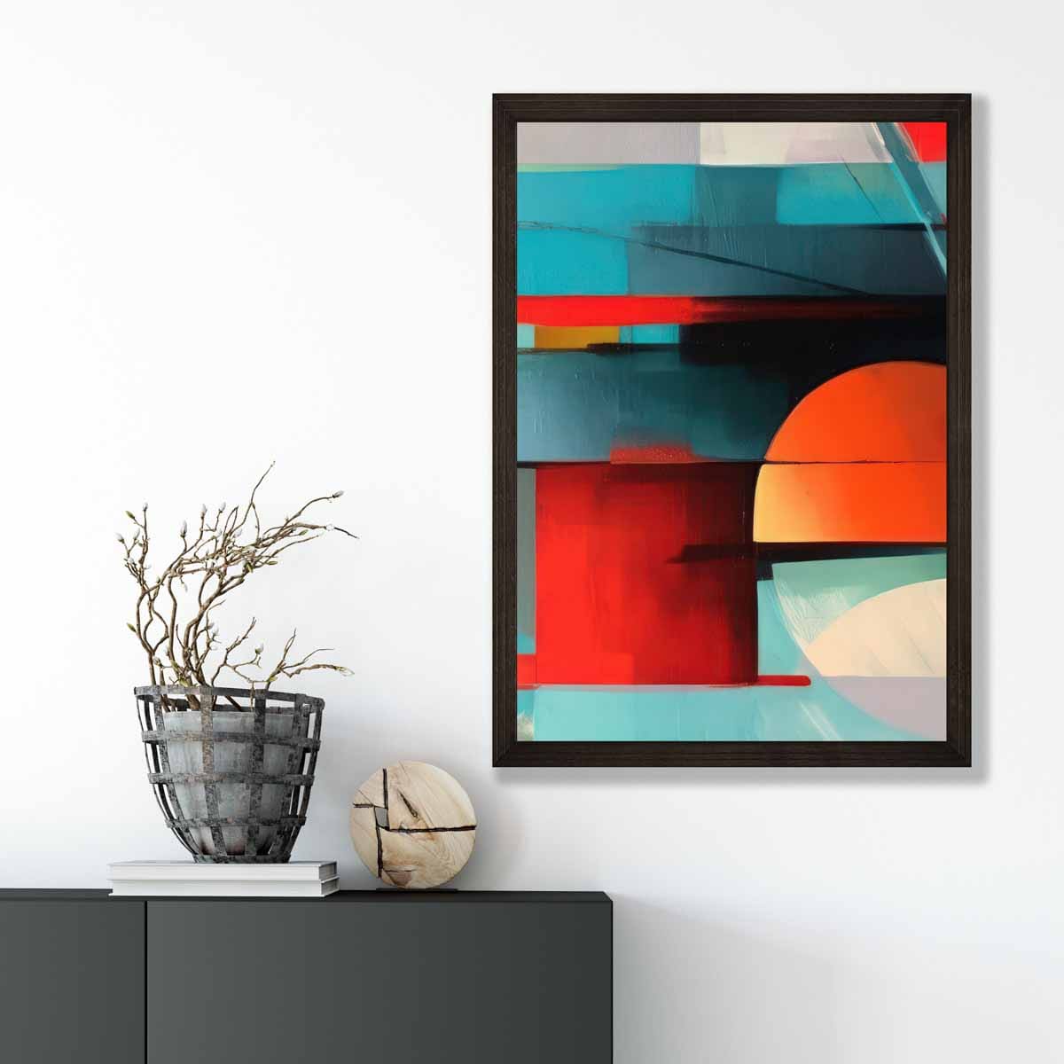 Modern Abstract Shapes Wall Art Poster Blue Orange and Grey No 2