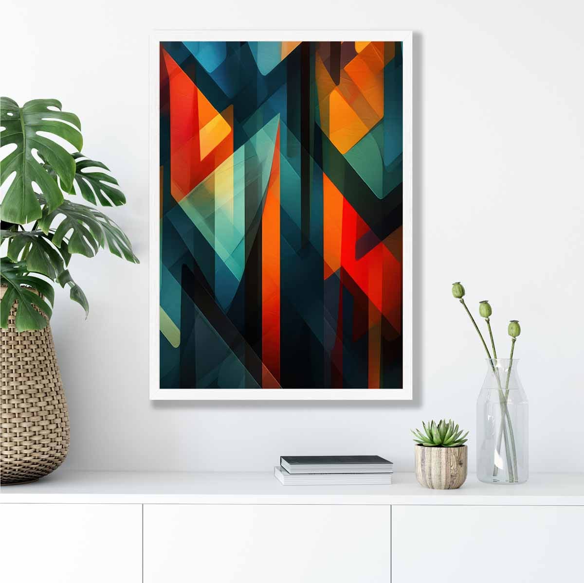 Modern Abstract Shapes Art Print Blue Red and Green No 1
