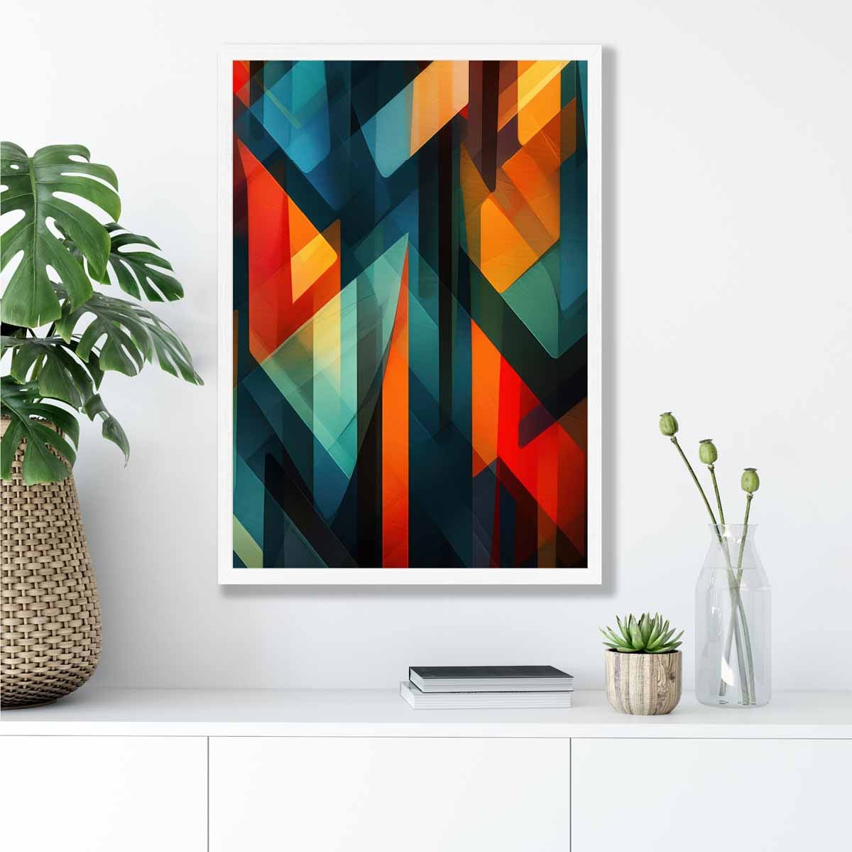 Modern Abstract Shapes Art Print Blue Red and Green No 2