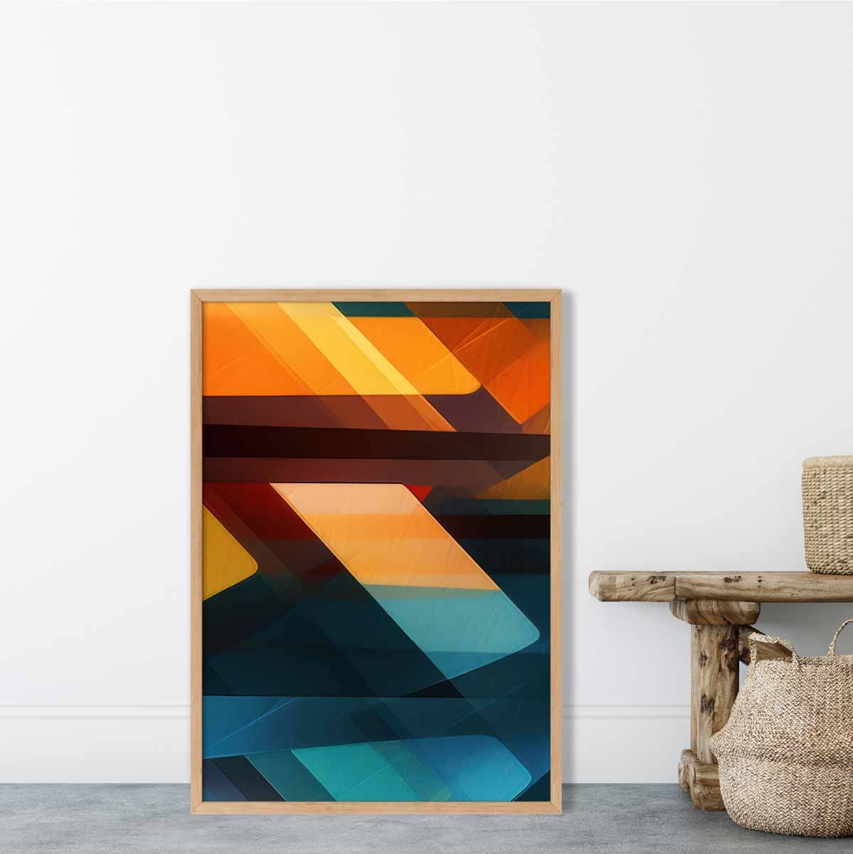 Modern Abstract Shapes and Lines Art Print Blue Orange and Green No 1