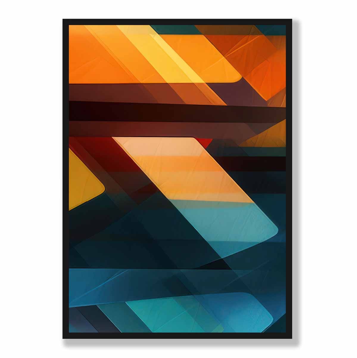 Modern Abstract Shapes and Lines Art Print Blue Orange and Green No 1