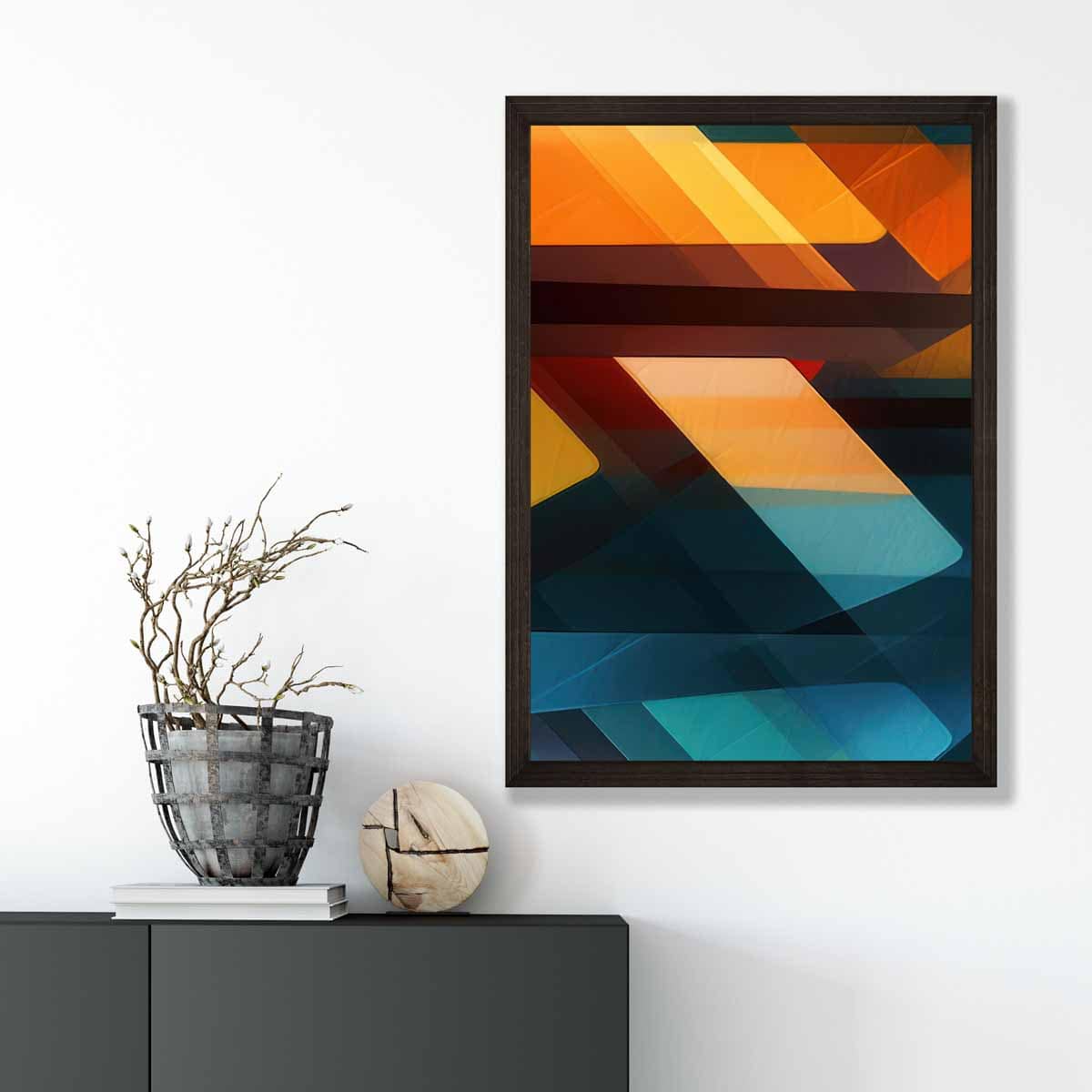 Modern Abstract Shapes and Lines Art Print Blue Orange and Green No 1