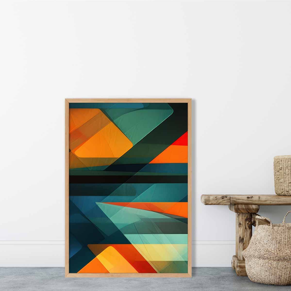 Modern Abstract Shapes and Lines Art Print Blue Orange and Green No 2
