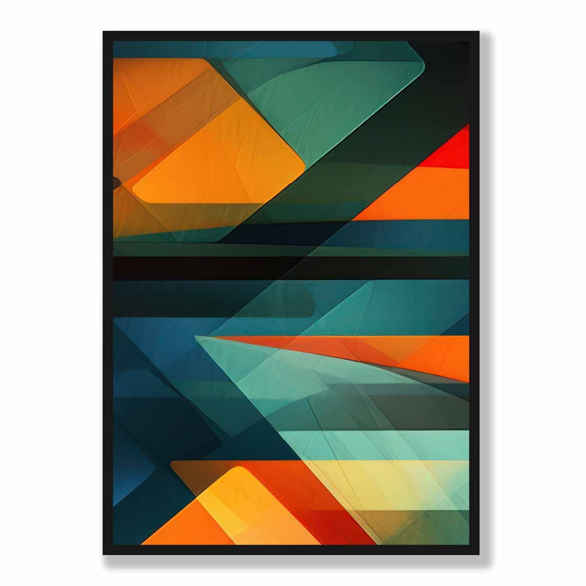 Modern Abstract Shapes and Lines Art Print Blue Orange and Green No 2