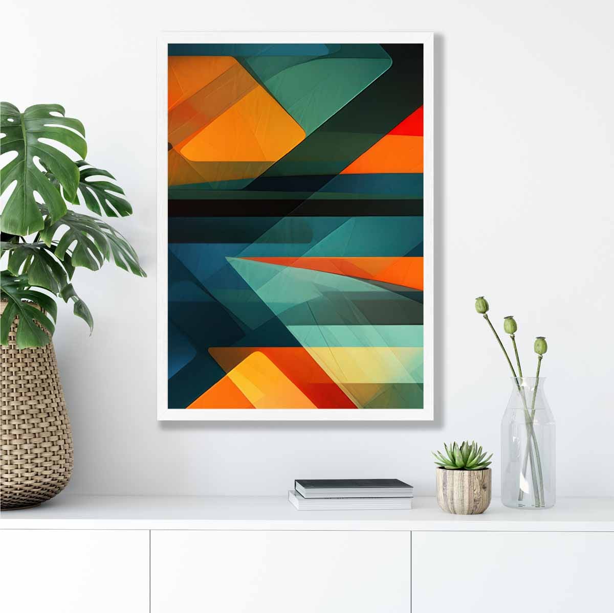 Modern Abstract Shapes and Lines Art Print Blue Orange and Green No 2