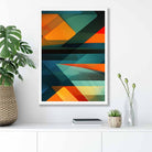 Modern Abstract Shapes and Lines Art Print Blue Orange and Green No 2