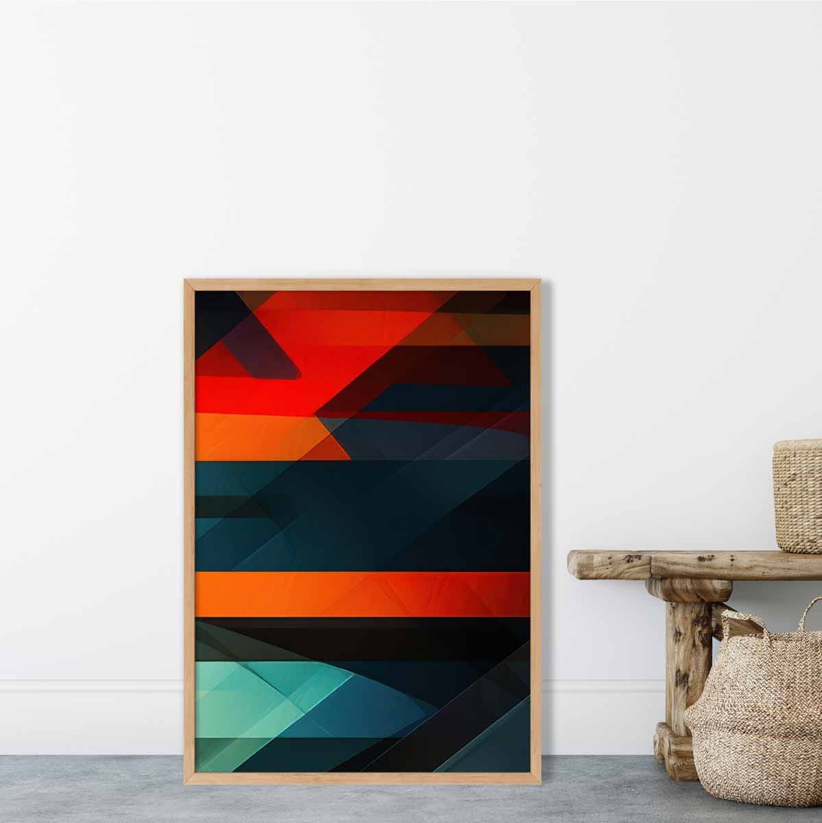 Modern Abstract Shapes and Lines Art Print Blue Orange and Green No 3