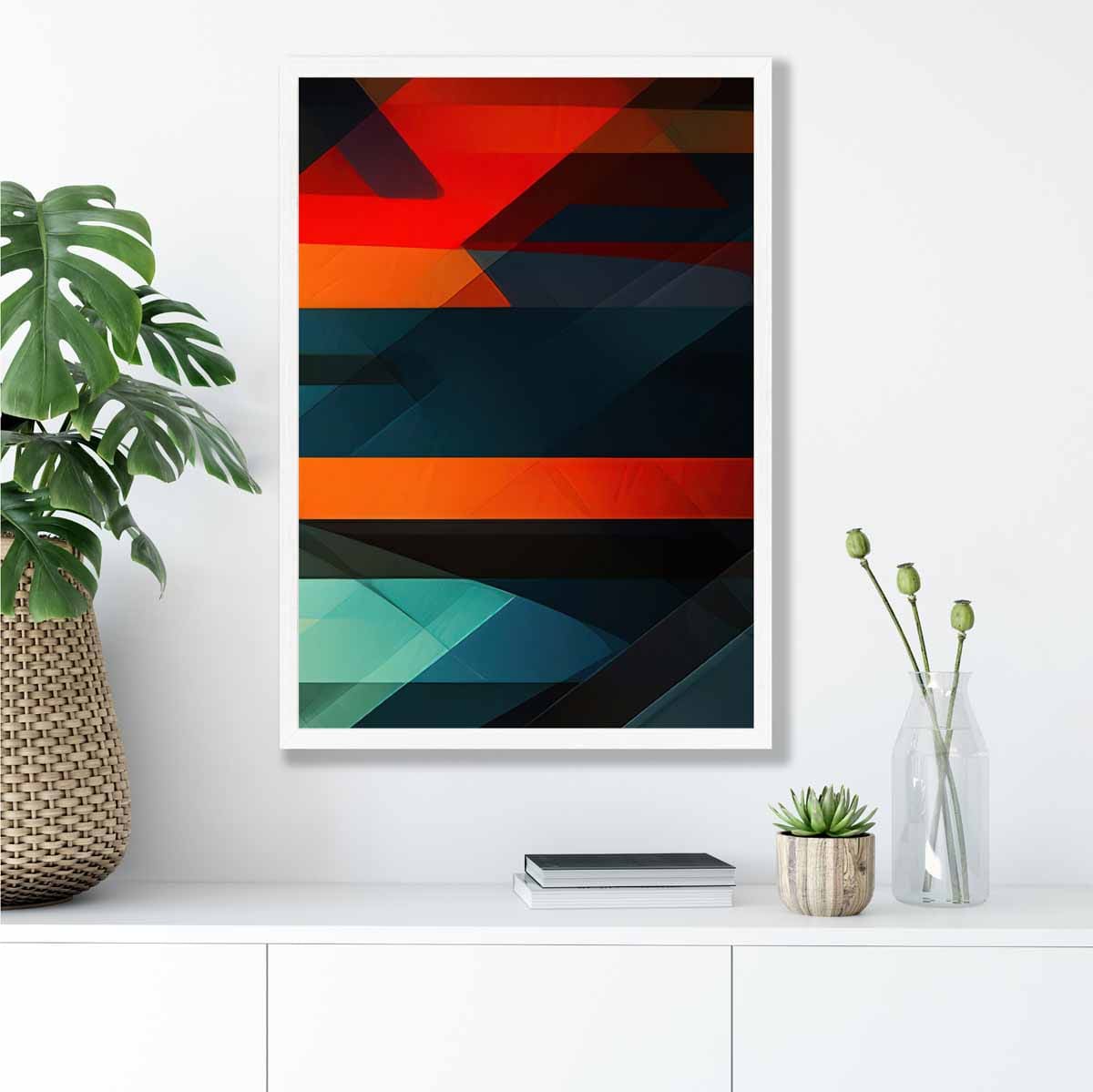 Modern Abstract Shapes and Lines Art Print Blue Orange and Green No 3