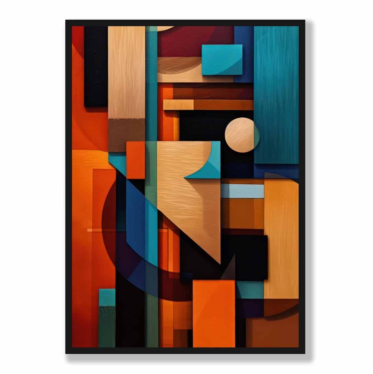 Modern Abstract Shapes Art Print Blue Orange and Beige No 1