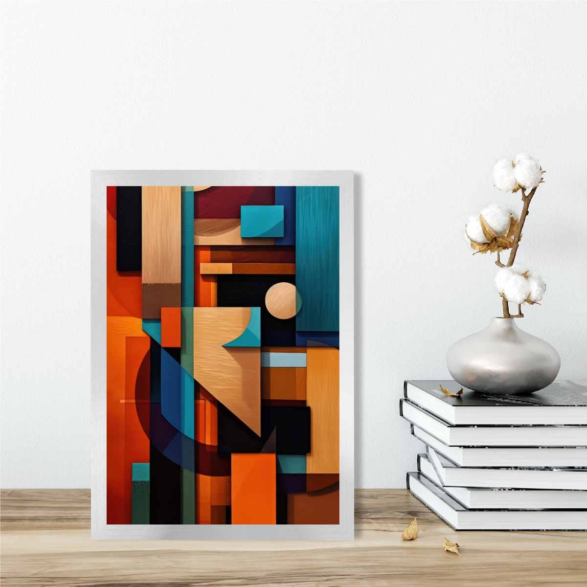 Modern Abstract Shapes Art Print Blue Orange and Beige No 1