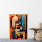Modern Abstract Shapes Art Print Blue Orange and Beige No 2