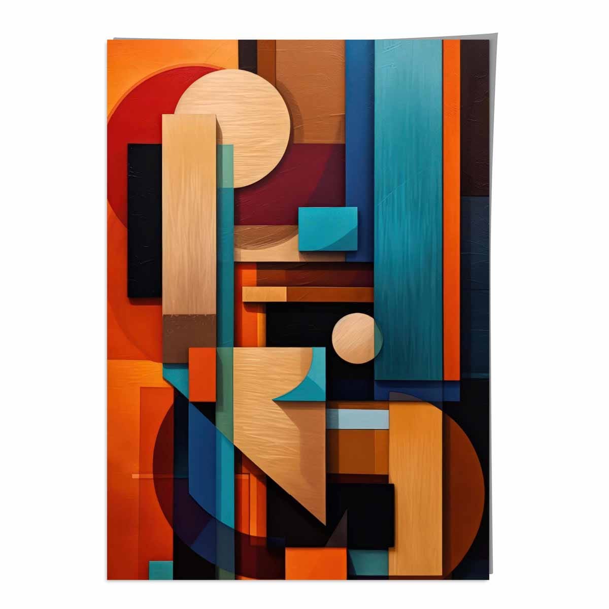 Modern Abstract Shapes Art Print Blue Orange and Beige No 2