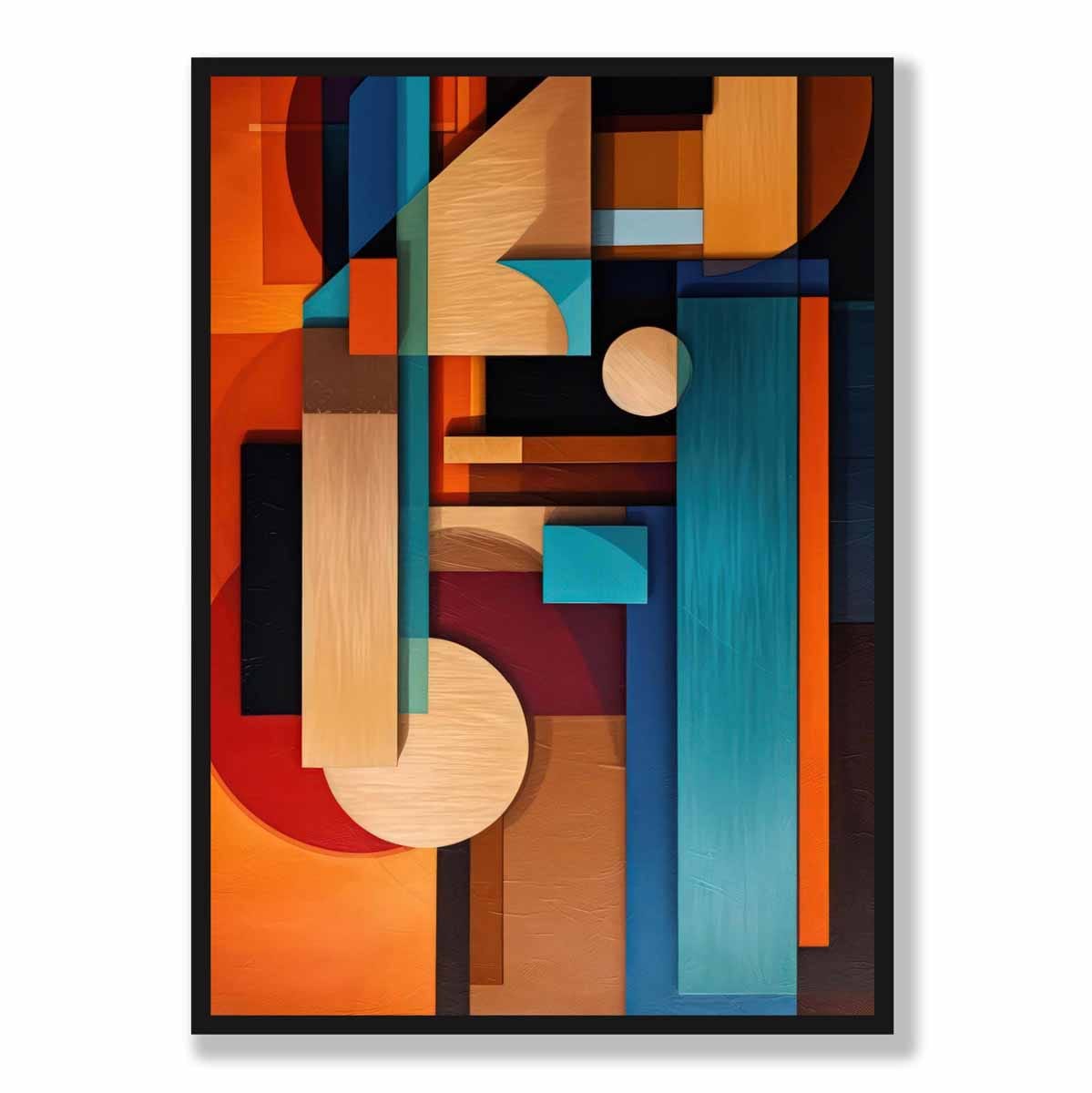 Modern Abstract Shapes Art Print Blue Orange and Beige No 3