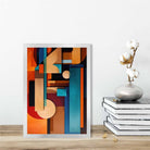 Modern Abstract Shapes Art Print Blue Orange and Beige No 3