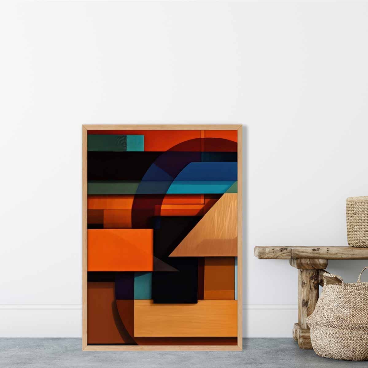 Modern Abstract Shapes Art Print Blue Orange and Beige No 4
