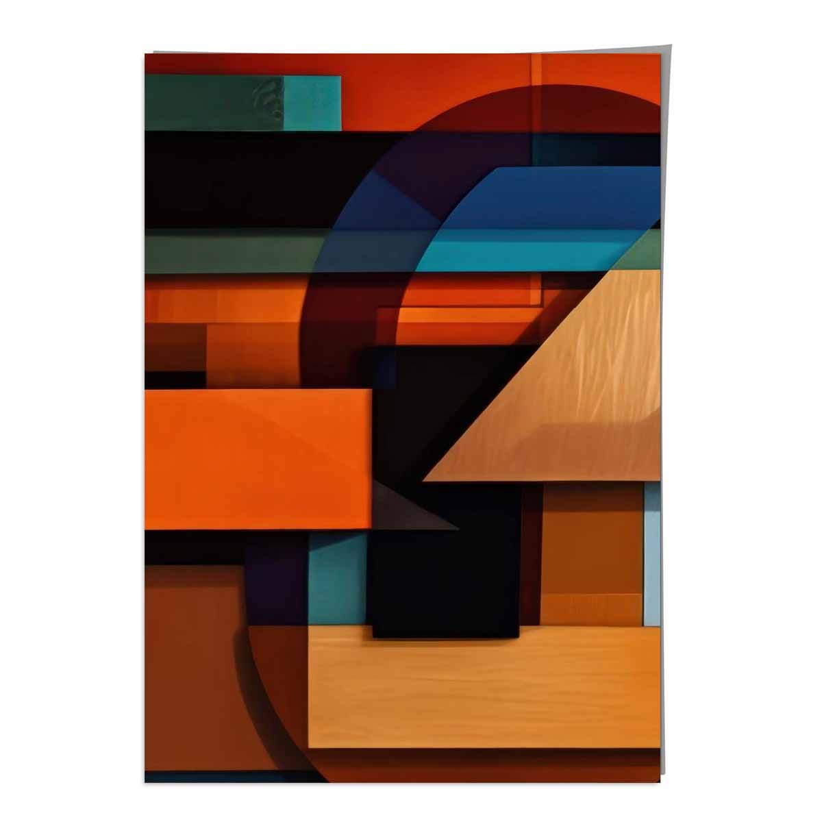 Modern Abstract Shapes Art Print Blue Orange and Beige No 4