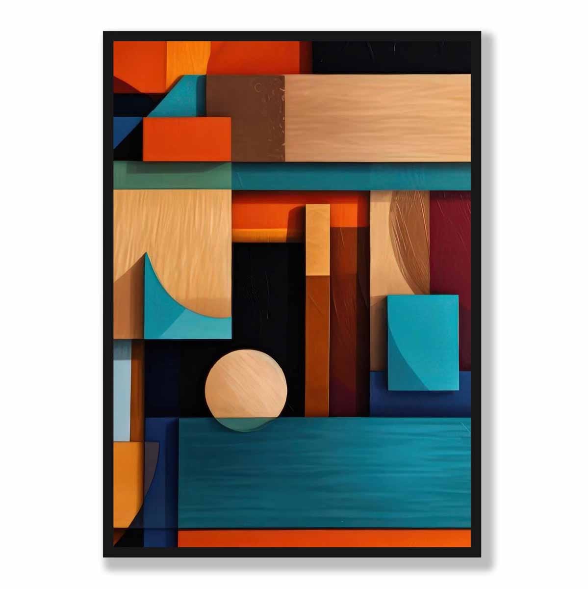 Modern Abstract Shapes Art Print Blue Orange and Beige No 5