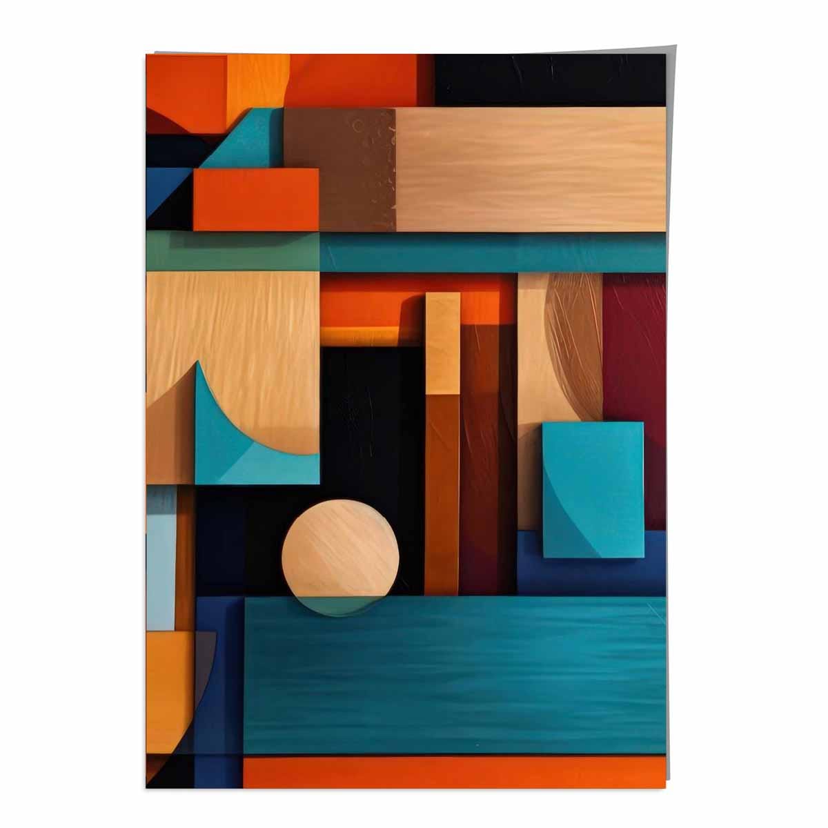 Modern Abstract Shapes Art Print Blue Orange and Beige No 5