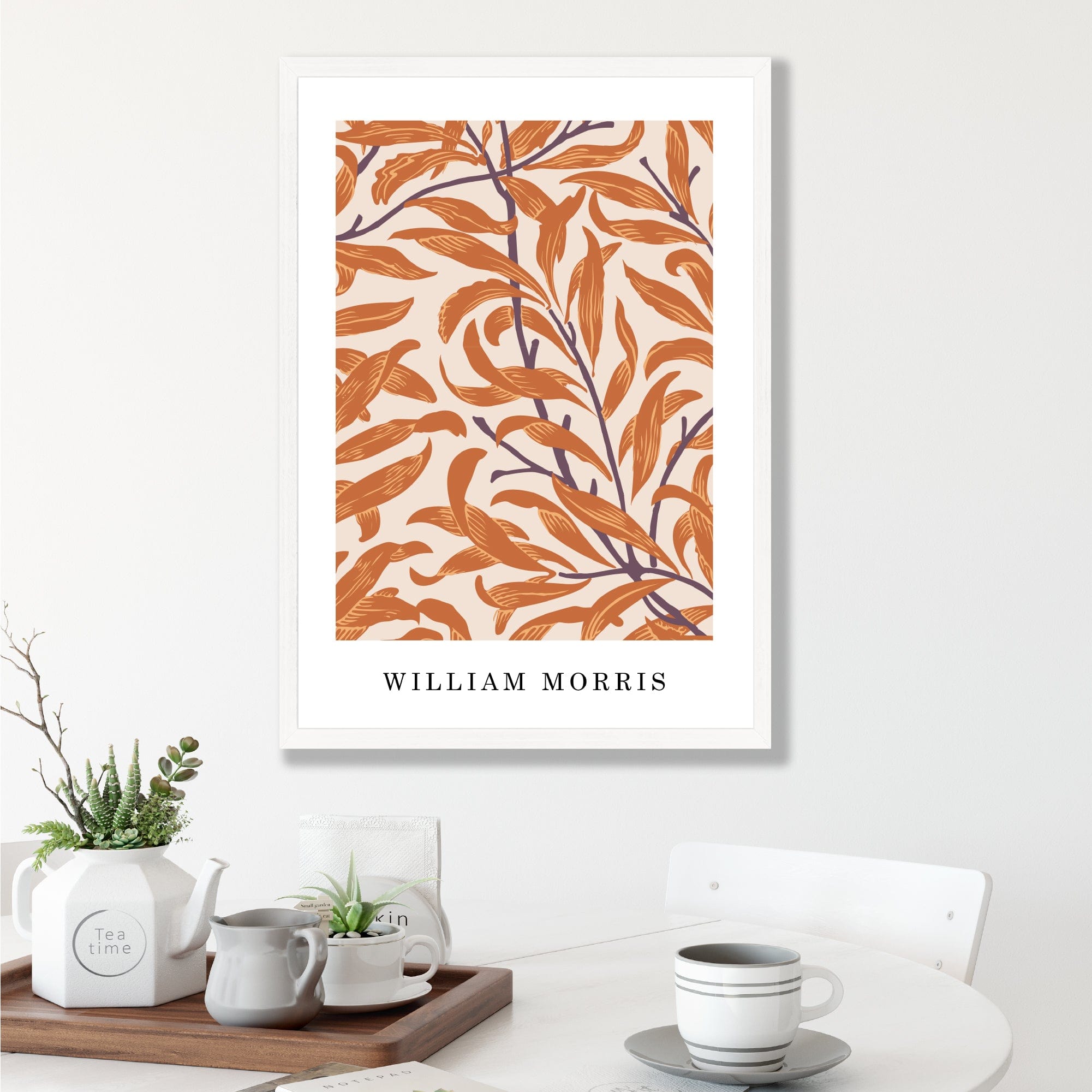 William Morris Willow Bough Floral Vintage Poster in Autumn Orange and Purple