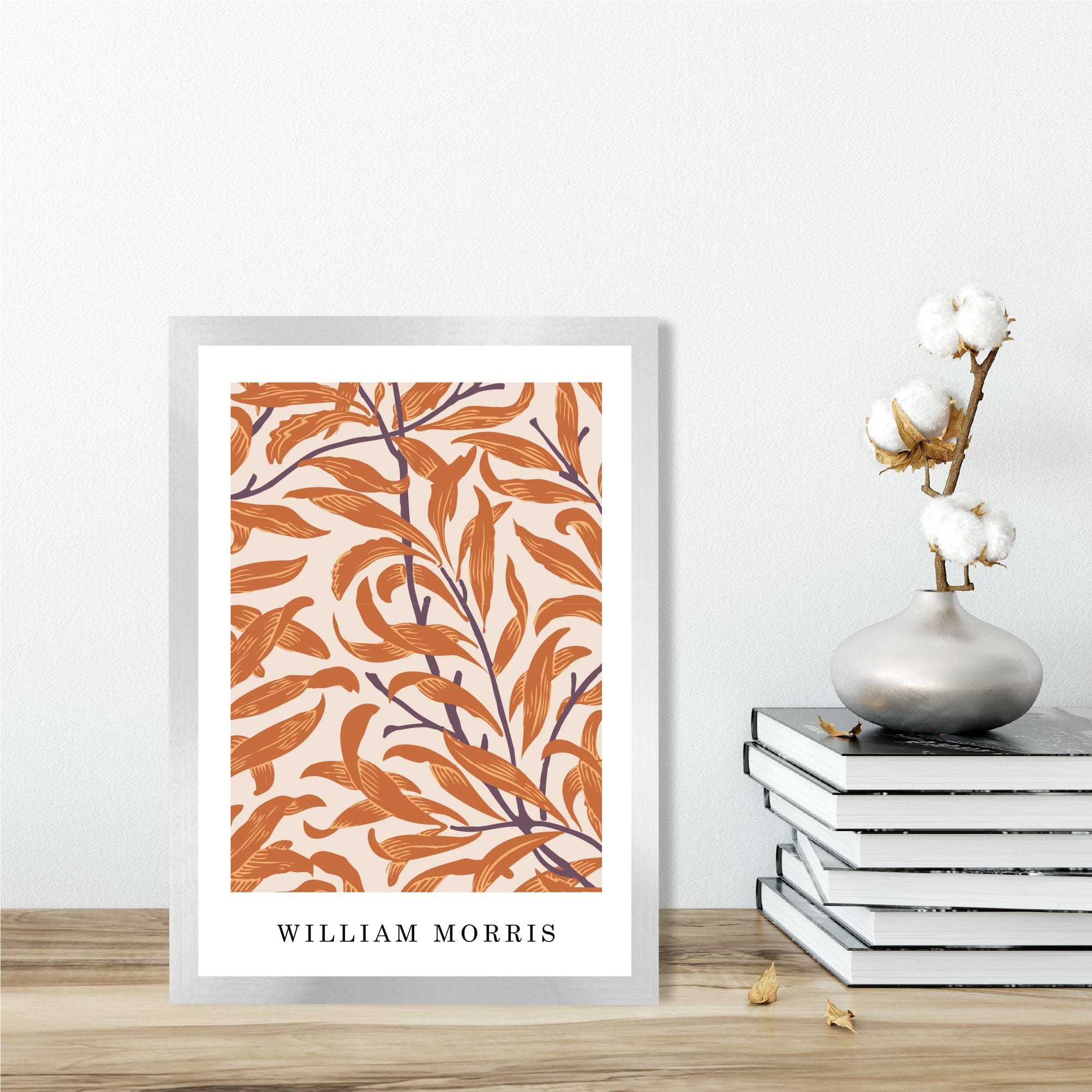 William Morris Willow Bough Floral Vintage Poster in Autumn Orange and Purple