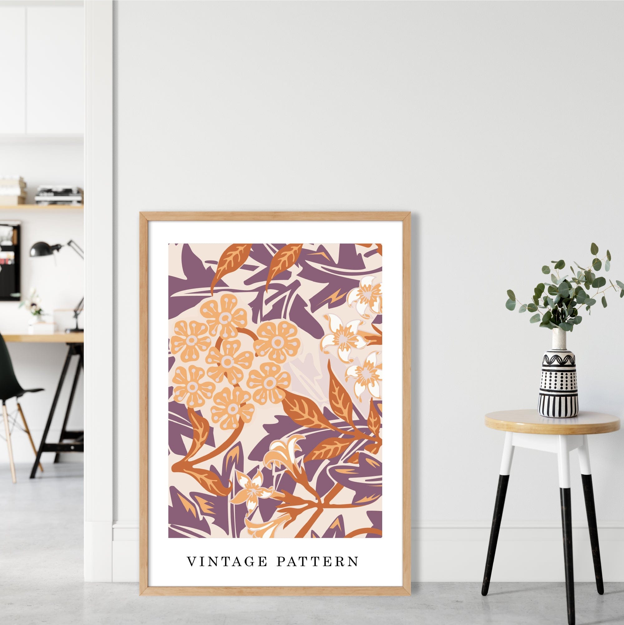 William Morris Iris Floral Vintage Poster in Autumn Orange and Purple