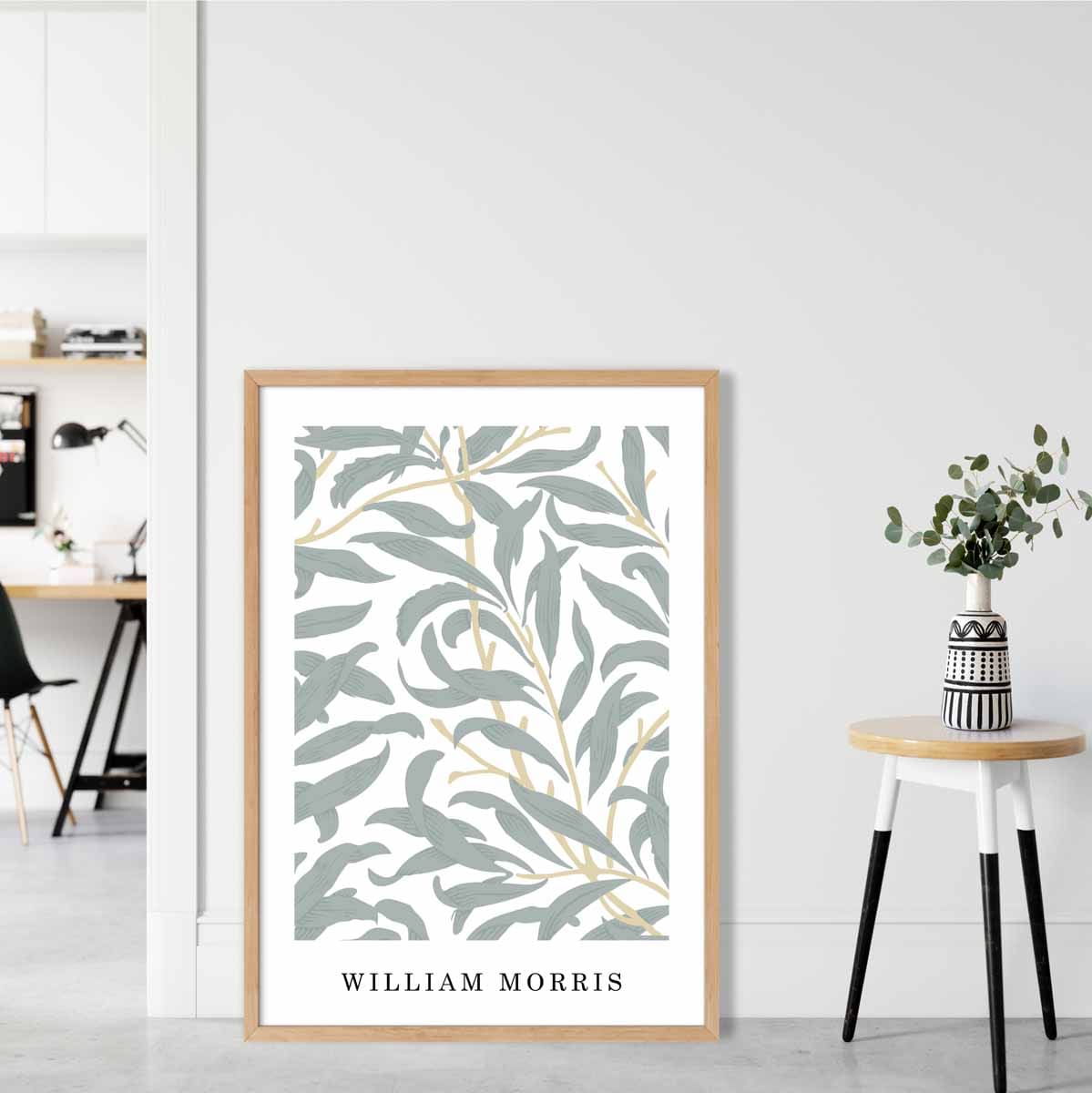William Morris Willow Bough Floral Vintage Poster in Pastel Green and Peach