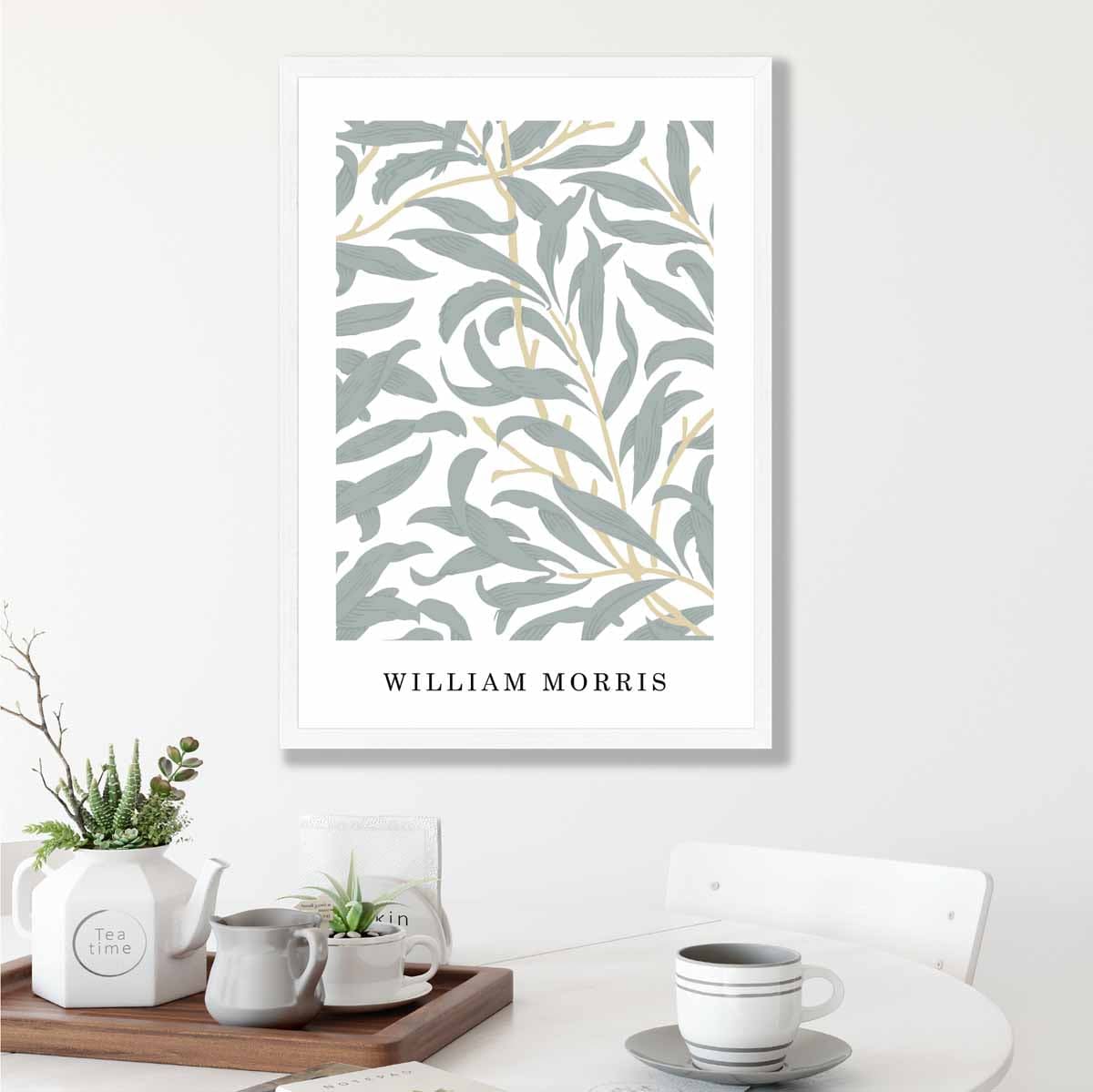 William Morris Willow Bough Floral Vintage Poster in Pastel Green and Peach
