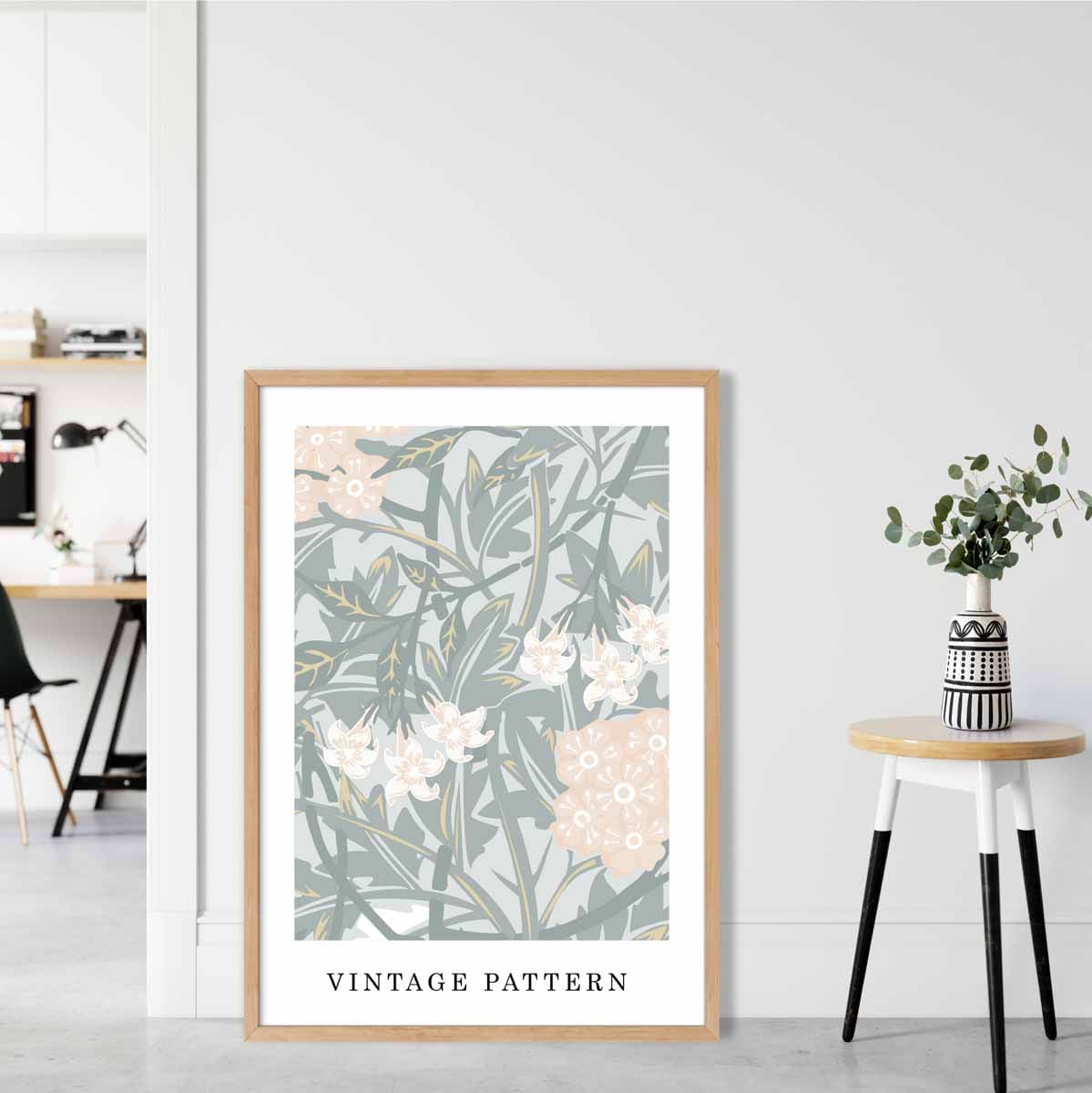 William Morris Iris Floral Vintage Poster in Pastel Green and Peach