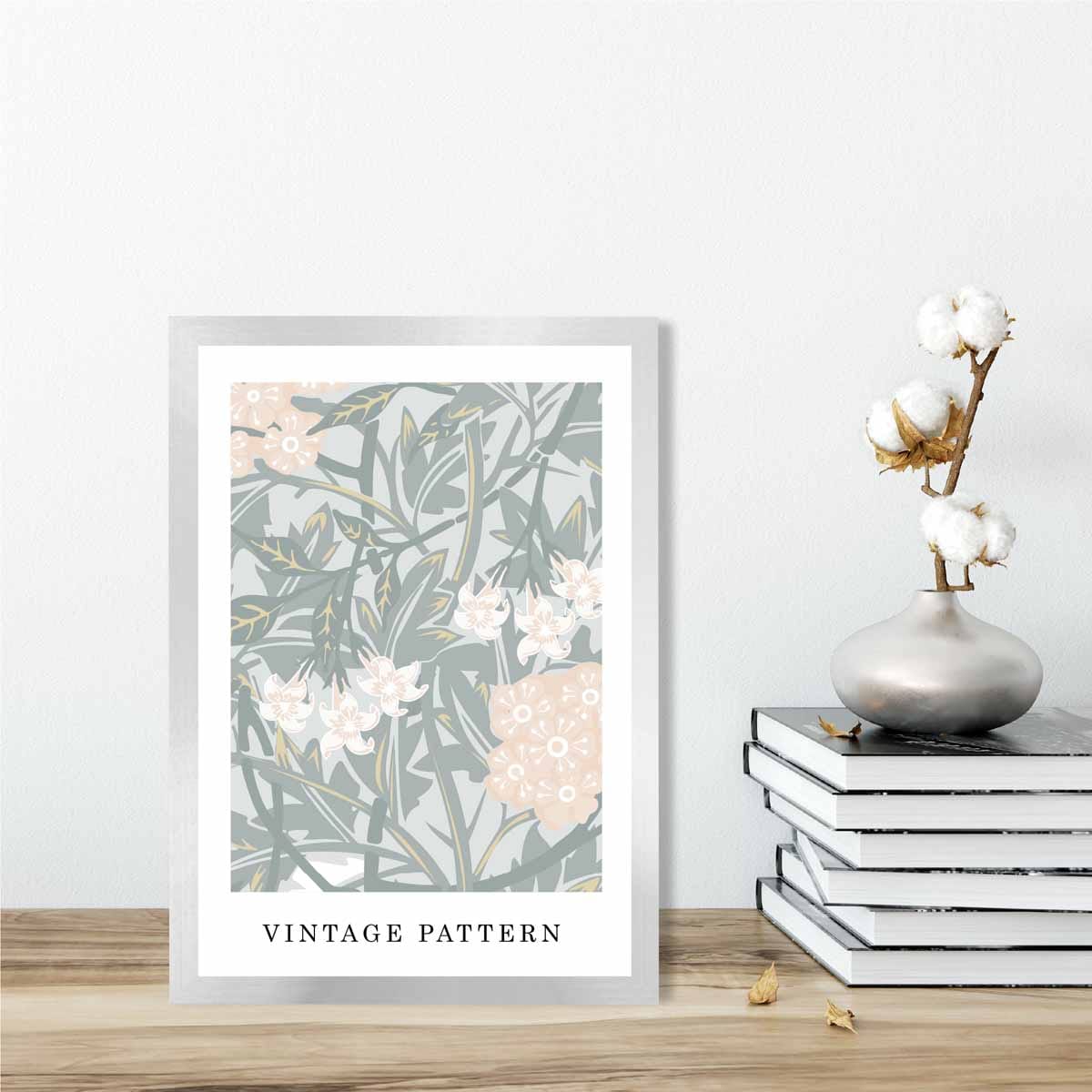 William Morris Iris Floral Vintage Poster in Pastel Green and Peach